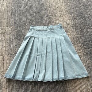 Pleated A-Line Skirt in Light Denim Wash